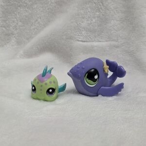 Vintage Littlest Pet Shop Aquatic Duo - Rare Whale #644 & Angelfish #2092